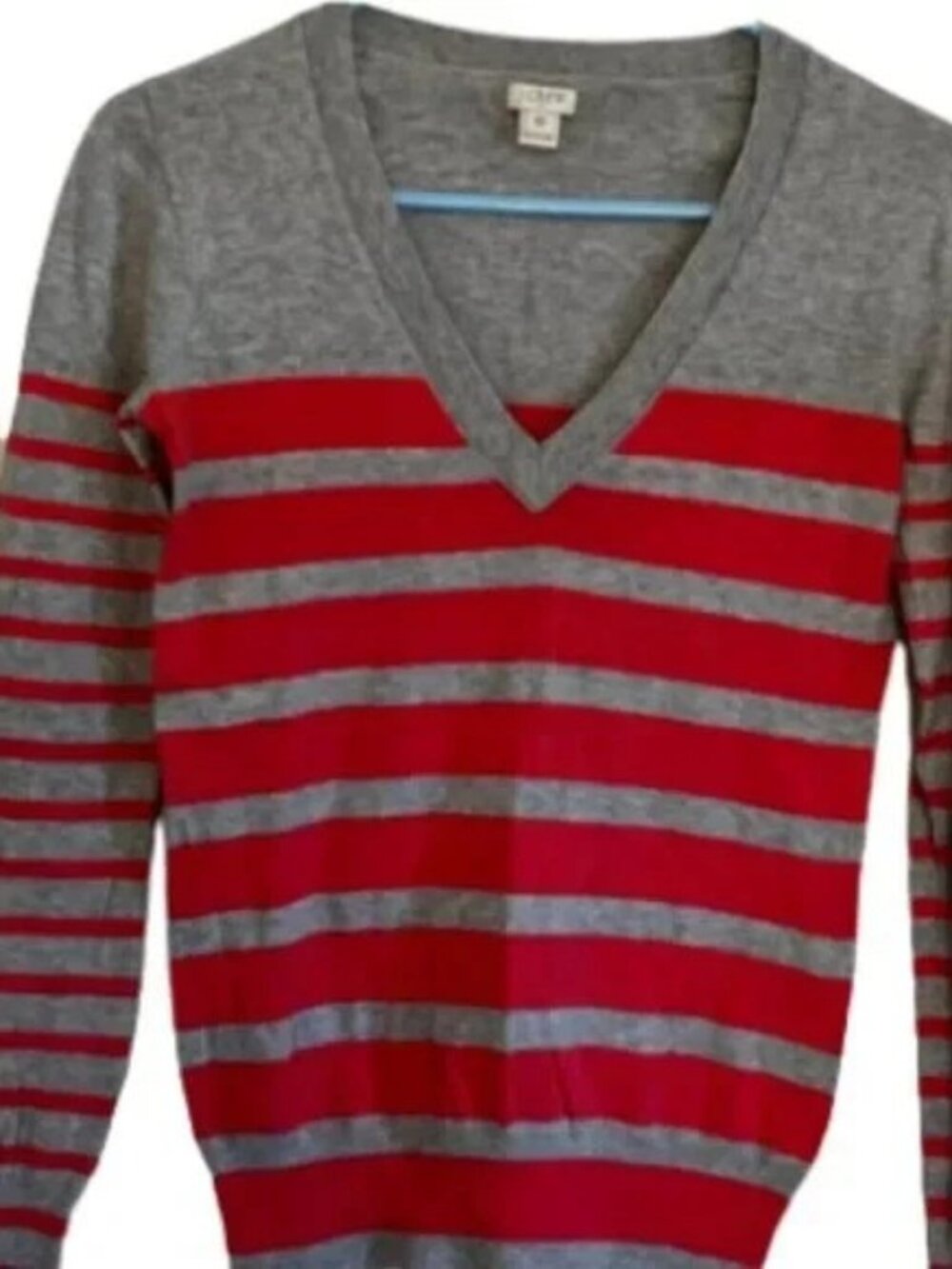 J.Crew Woman's Gray & Pink Cotton V Neck Sweater XS